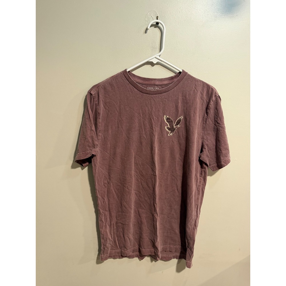 American Eagle Mens Super Soft Standard Fit Eagle Logo T-Shirt Burgundy Small